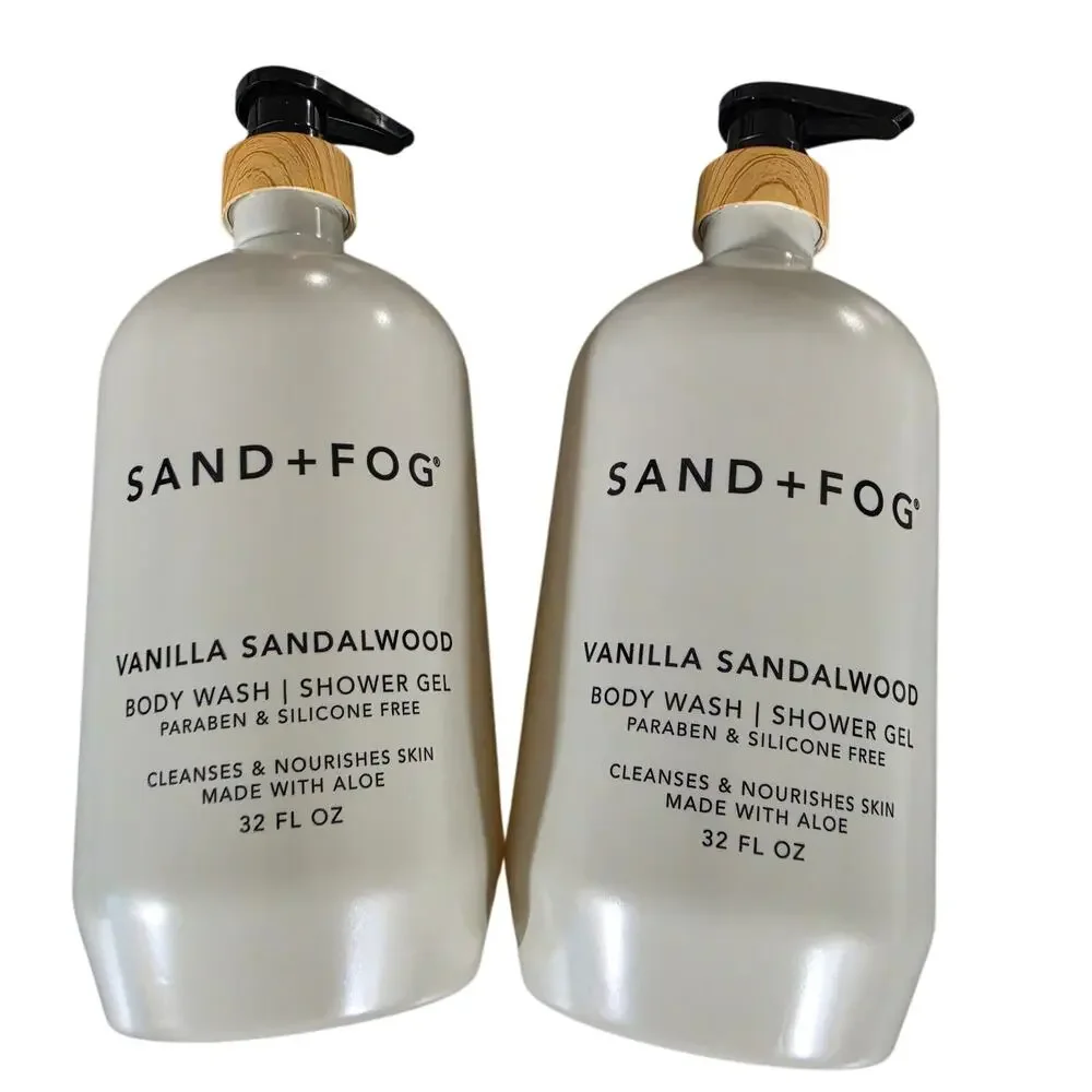 Set of 2 NEW Sand + Fog VANILLA SANDALWOOD Body Wash Shower Gel 32 oz.